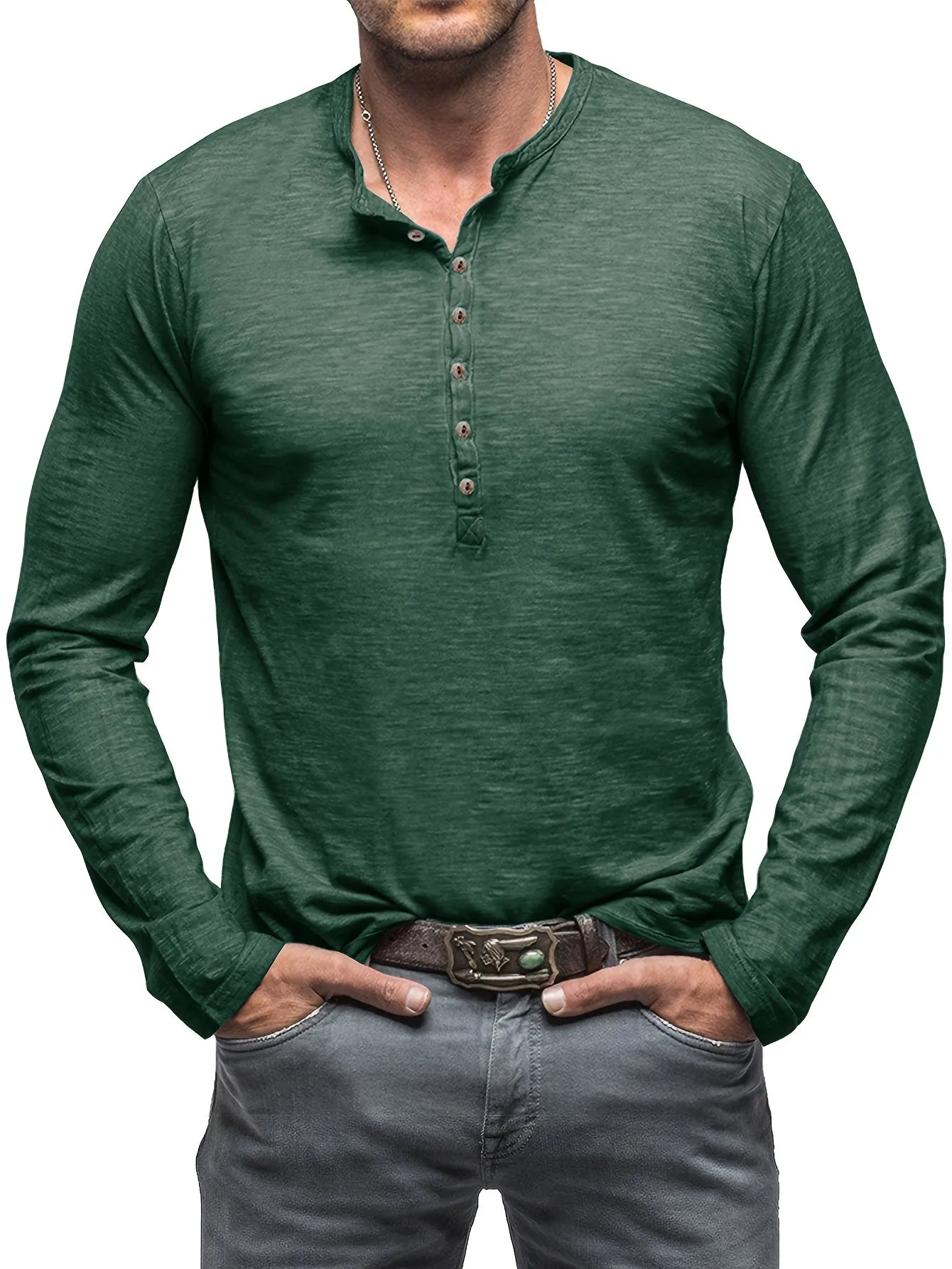 ManWarm - Heren Lange Mouw Casual Henley Shirt met Knopdetail