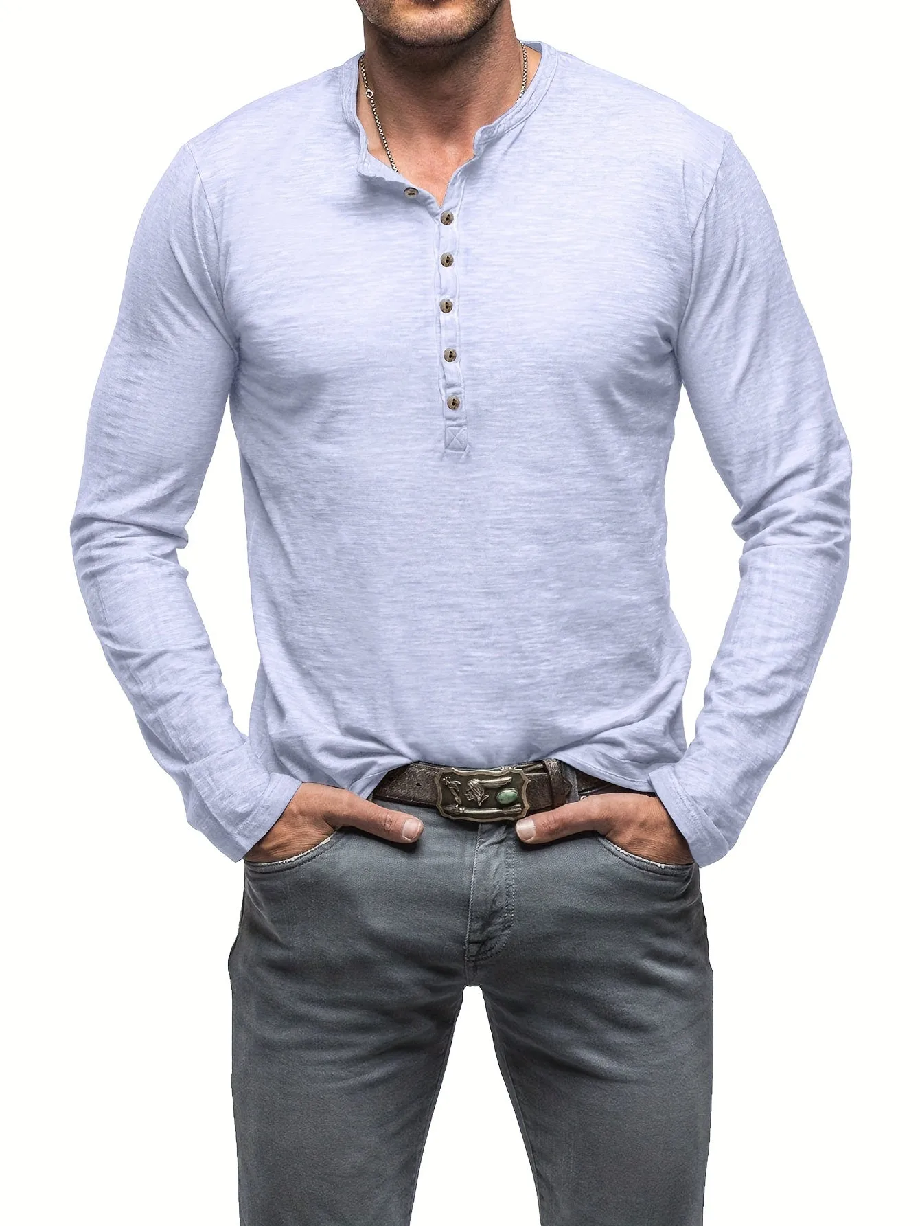 ManWarm - Heren Lange Mouw Casual Henley Shirt met Knopdetail