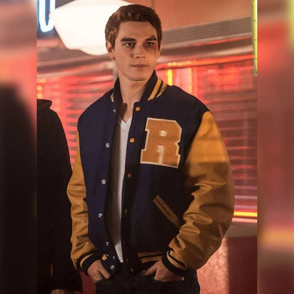 MCJ07 Archie Andrews Riverdale Varsity Bomber R Letterman Summer Real Wool blue Jacket