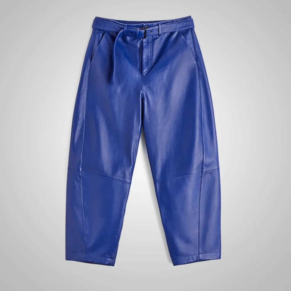 Men's Blue Sheepskin Leather Real Biker Pants