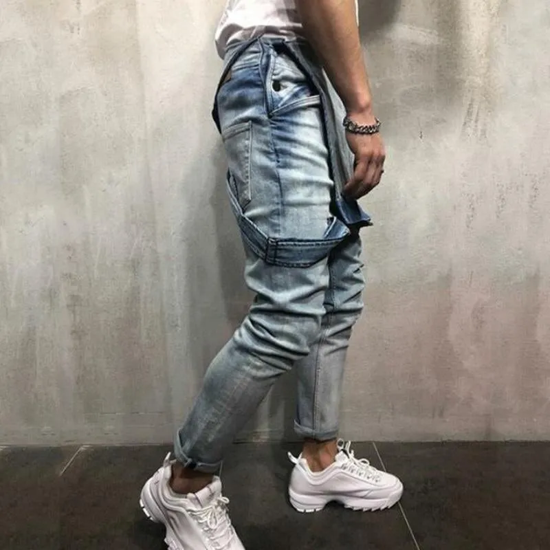 Men's Casual Color Contrast Stitching Denim Overalls 59883330M