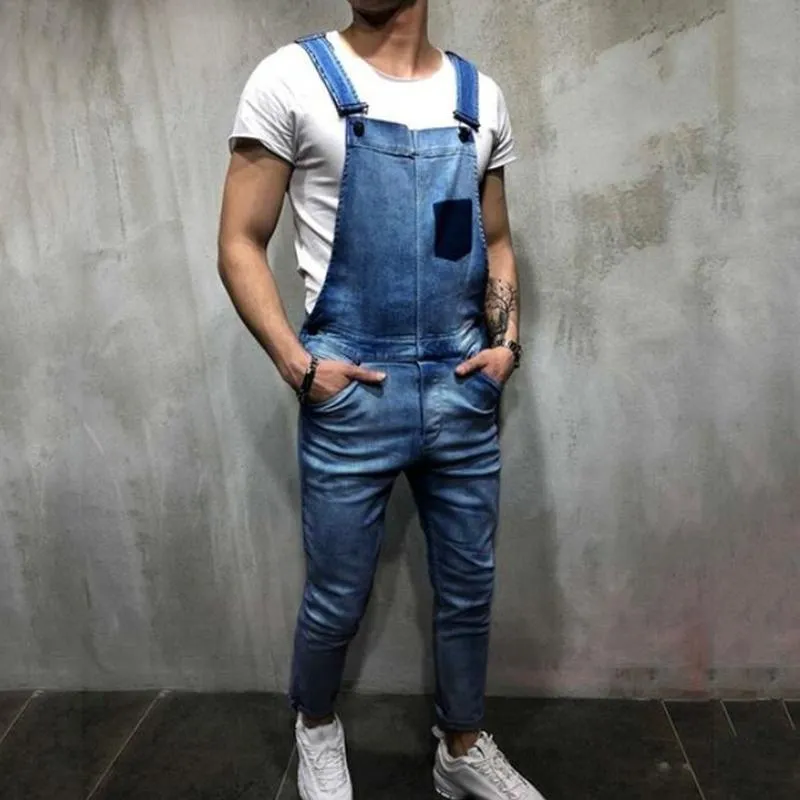 Men's Casual Color Contrast Stitching Denim Overalls 59883330M