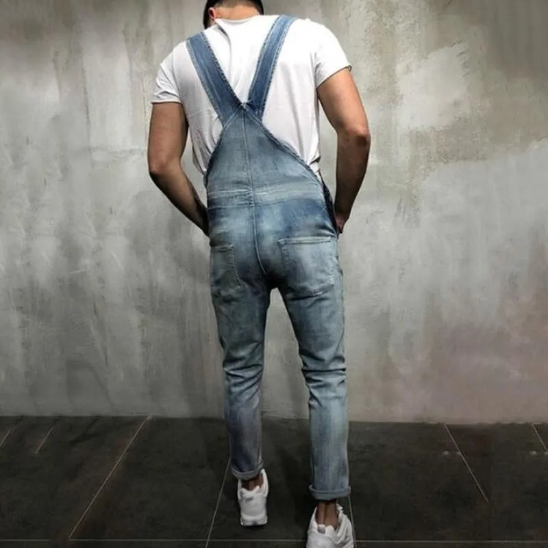 Men's Casual Color Contrast Stitching Denim Overalls 59883330M
