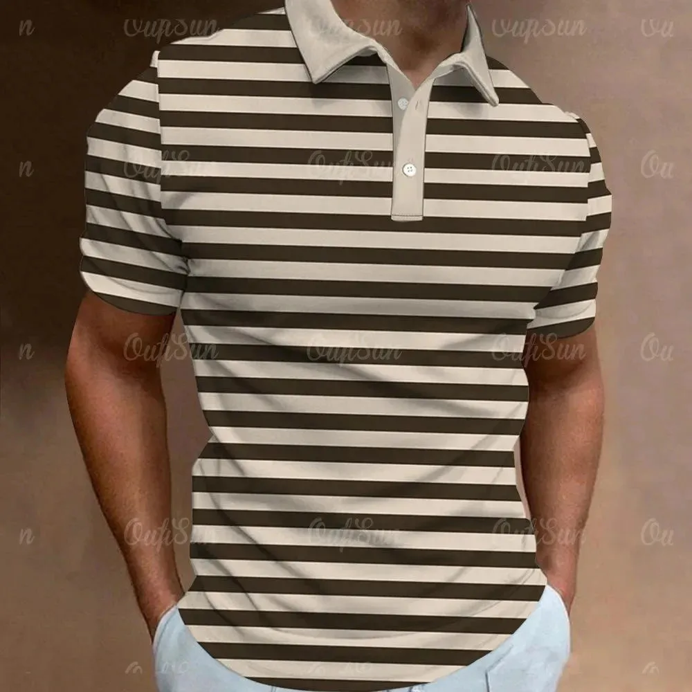 Men's Striped Short Sleeve Polo Shirt-Casual Loose T Shirts