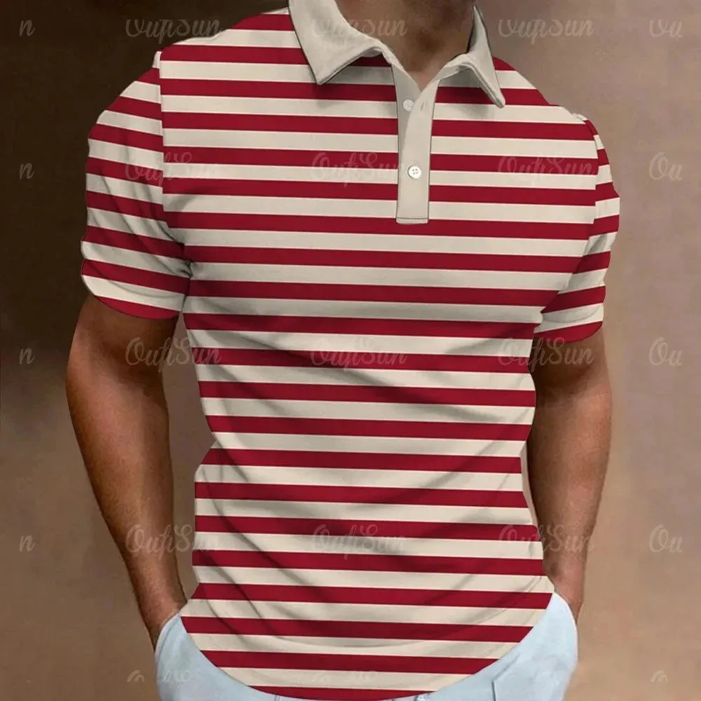 Men's Striped Short Sleeve Polo Shirt-Casual Loose T Shirts