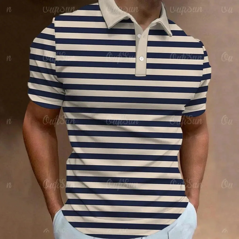 Men's Striped Short Sleeve Polo Shirt-Casual Loose T Shirts