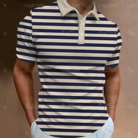 Men's Striped Short Sleeve Polo Shirt-Casual Loose T Shirts