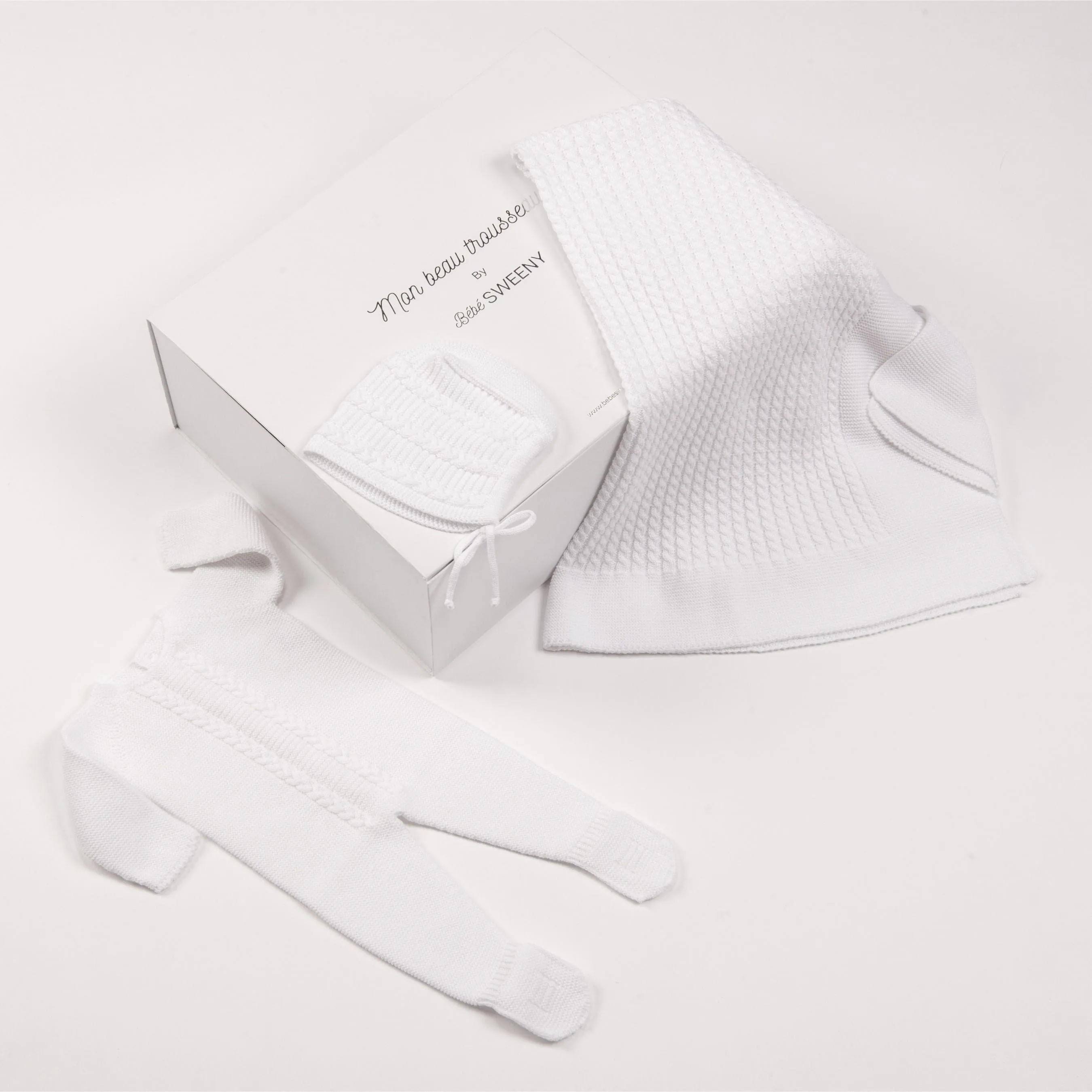 MIEL | Baby White Cotton Knit Babygrow Gift Set (3)