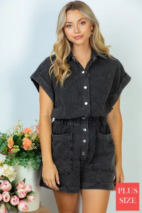 Mineral Washed Romper - black