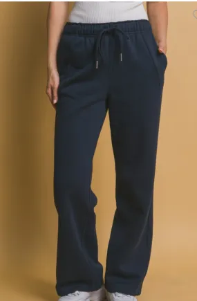 Navy Elastic Drawstring Wide Leg Sweatpants