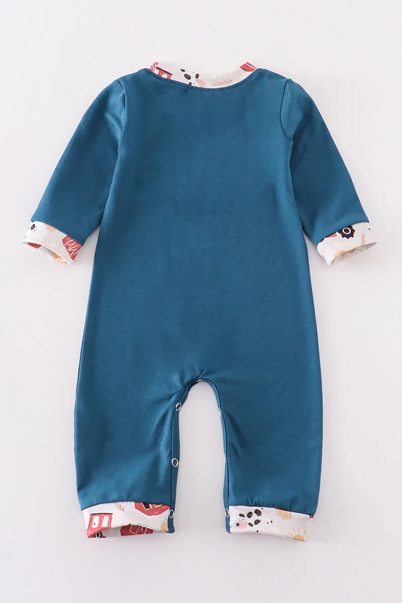 Navy farm french knot boy romper