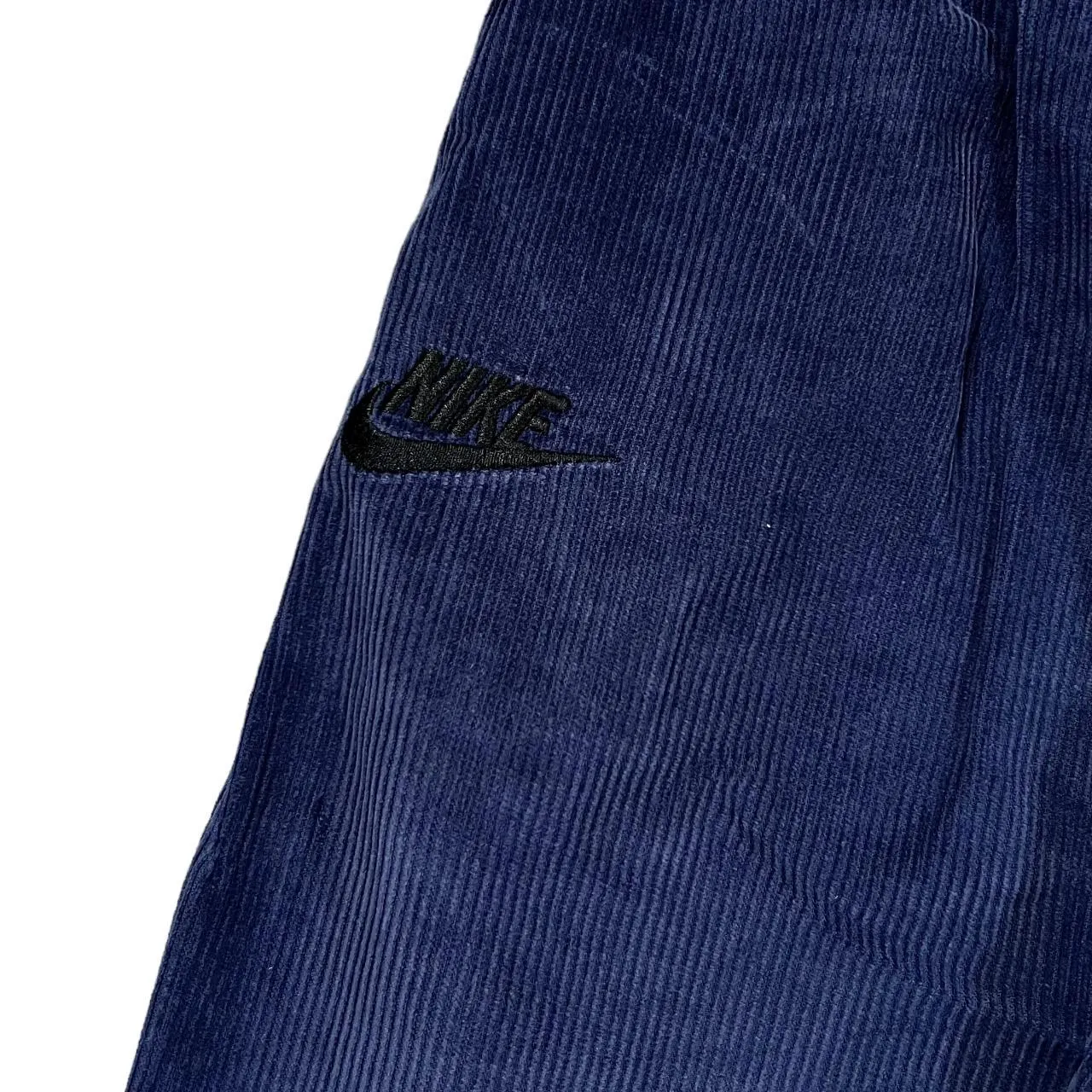 NIKE Embroidered Mini Logo Navy Blue Corduroy Cord Cropped Length Pants Trousers
