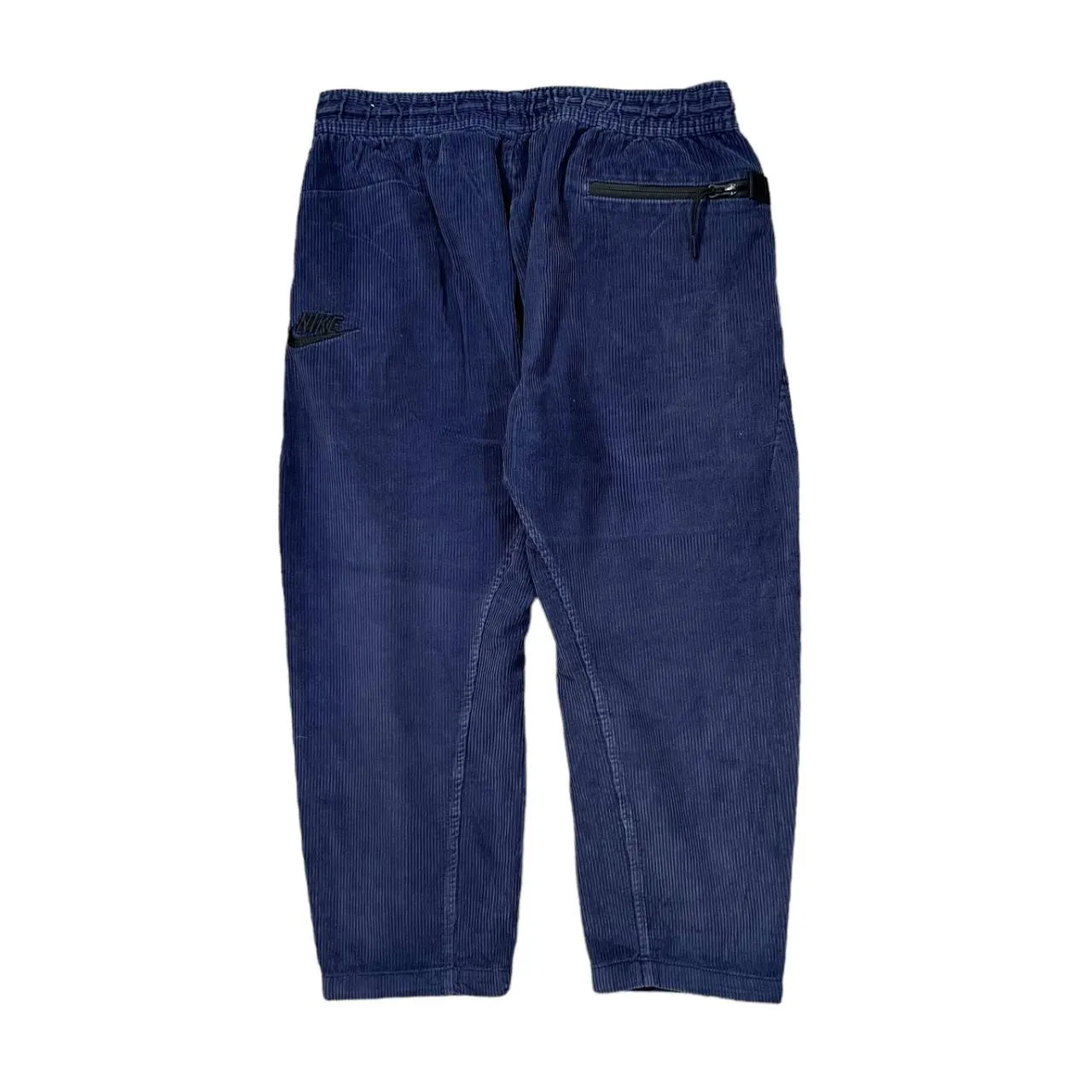 NIKE Embroidered Mini Logo Navy Blue Corduroy Cord Cropped Length Pants Trousers