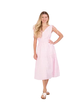 Noemi Ruched Shoulder Tie Maxi Dress