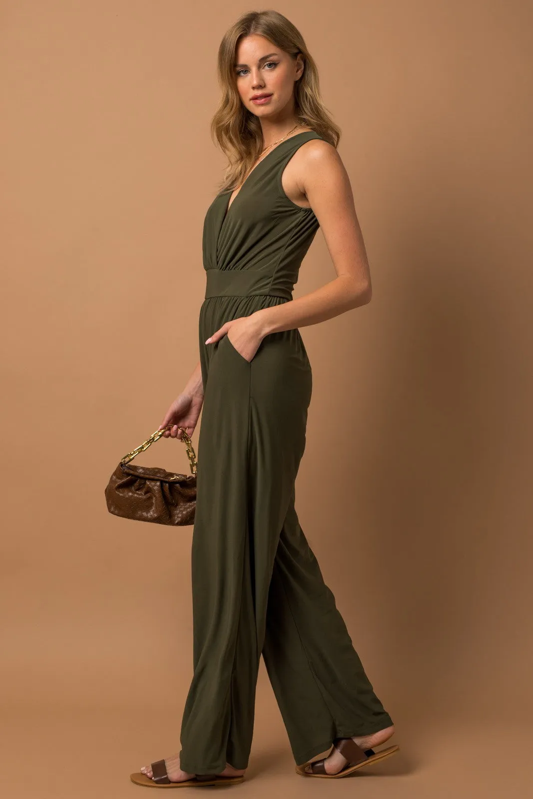 Olive Surplice Jumpsuit