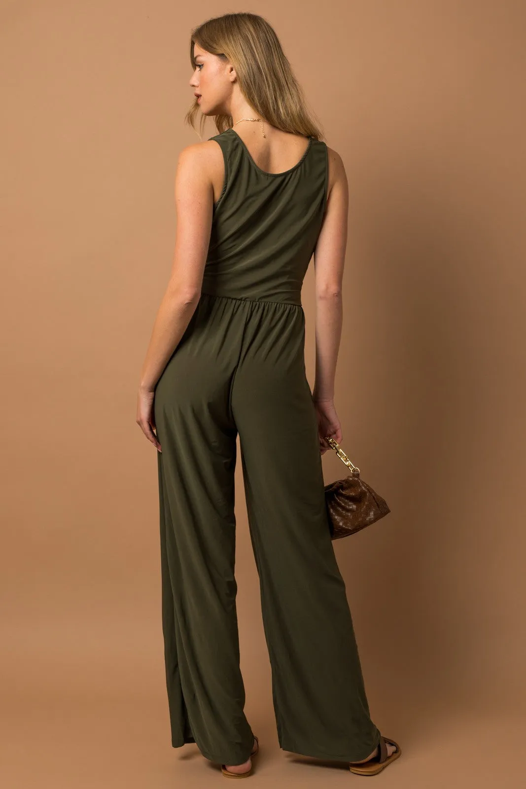 Olive Surplice Jumpsuit