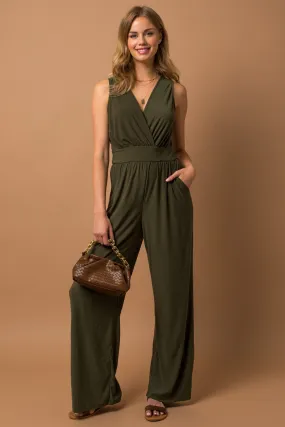 Olive Surplice Jumpsuit