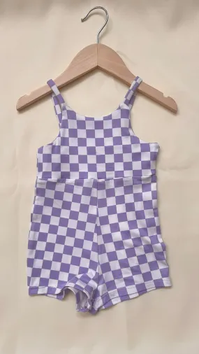Olivia Checkered Romper in Purple