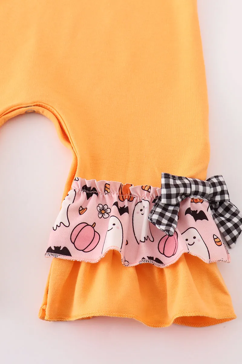 Orange Halloween Ghost Pumpkin Girl Romper