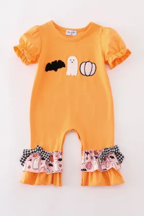 Orange Halloween Ghost Pumpkin Girl Romper
