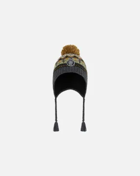 Peruvian Knit Hat Grey And Brown Jacquard