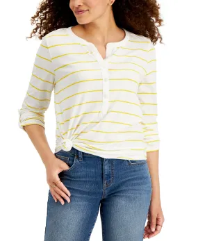 Petite Cotton Striped Henley T-Shirt