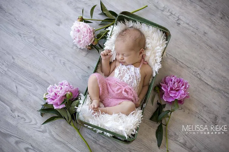 Pink Lace Front Mohair Knit Newborn Romper