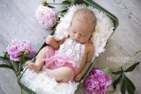 Pink Lace Front Mohair Knit Newborn Romper