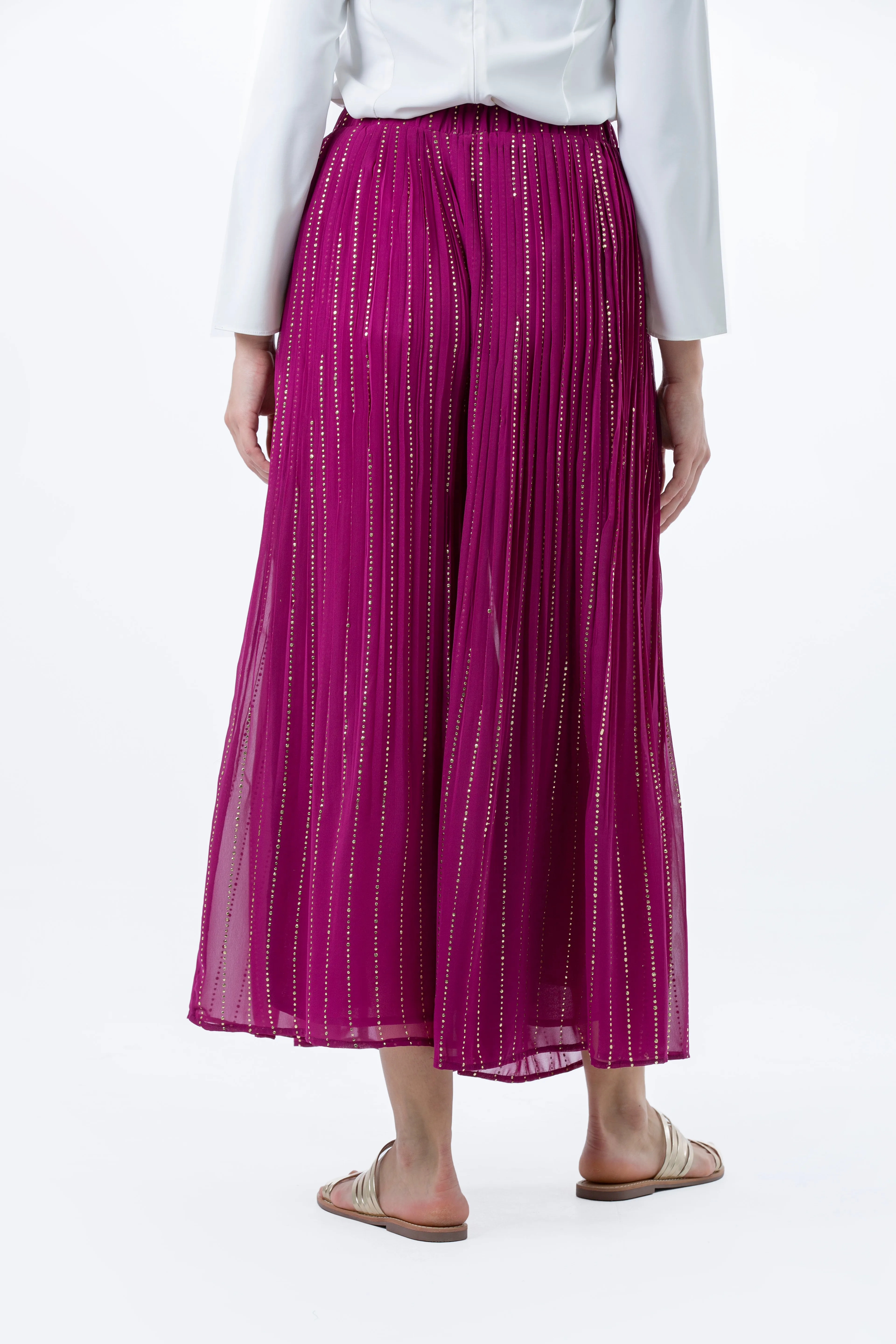Pleated Wide-Leg Palazzo Pants with Metallic Detailing