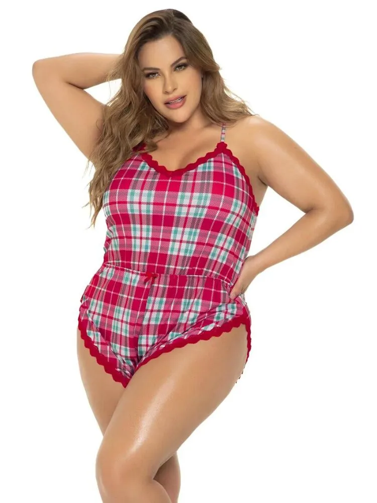 Plus Size Red Plaid Holiday Romper