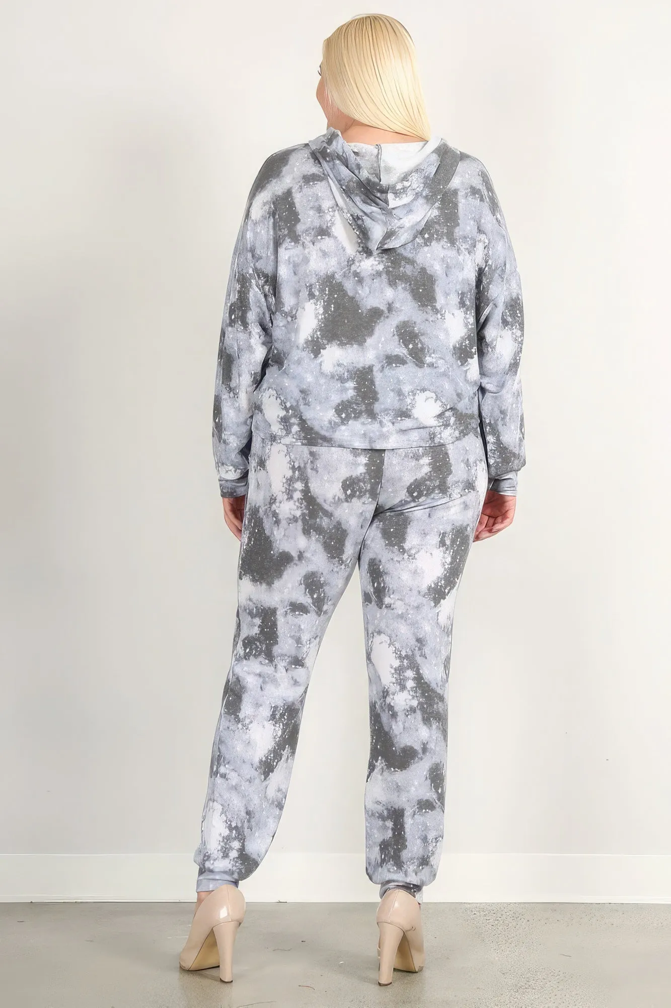 Plus-size Tie Dye Print Pullover Hoodie And Sweatpants Set