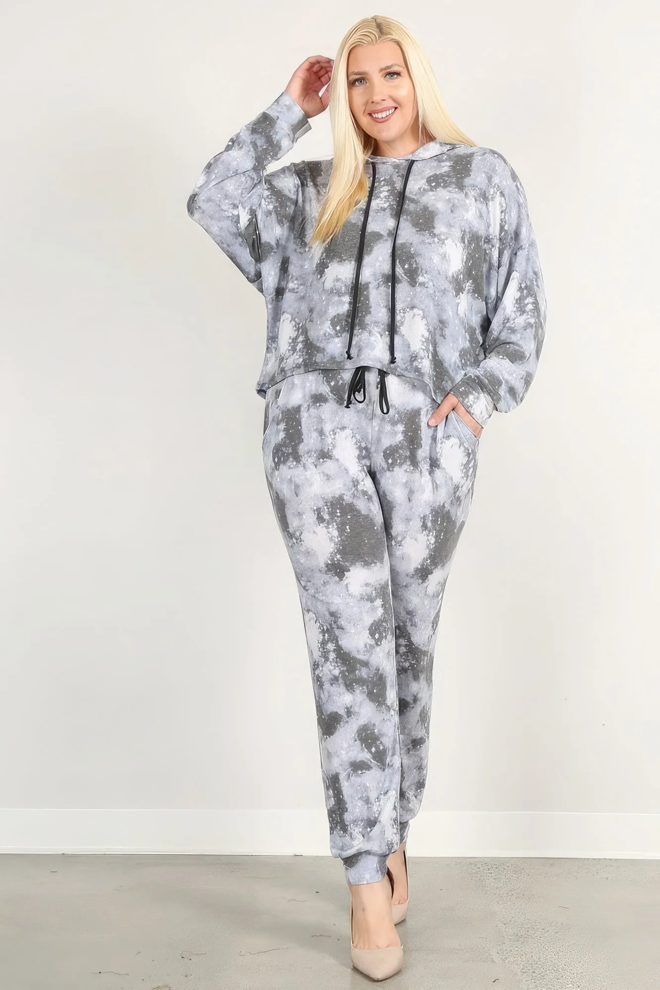 Plus-size Tie Dye Print Pullover Hoodie And Sweatpants Set