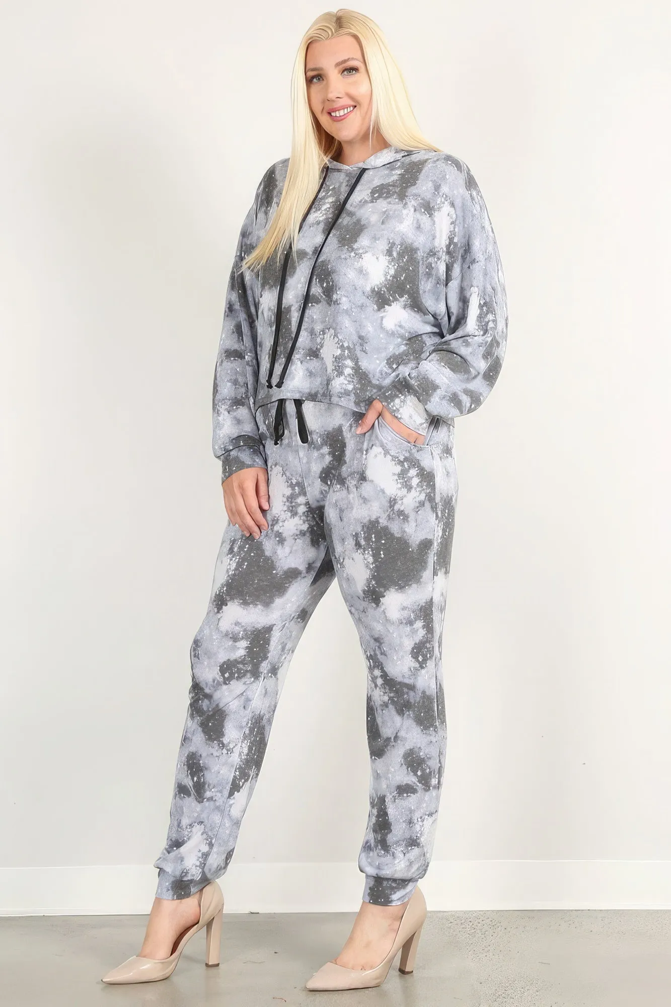 Plus-size Tie Dye Print Pullover Hoodie And Sweatpants Set