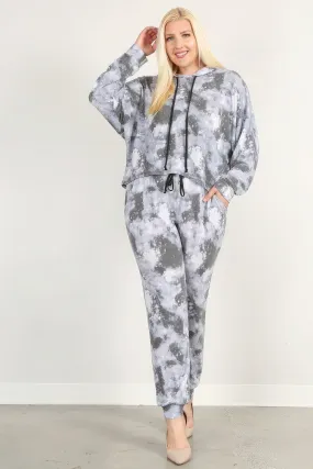 Plus-size Tie Dye Print Pullover Hoodie And Sweatpants Set