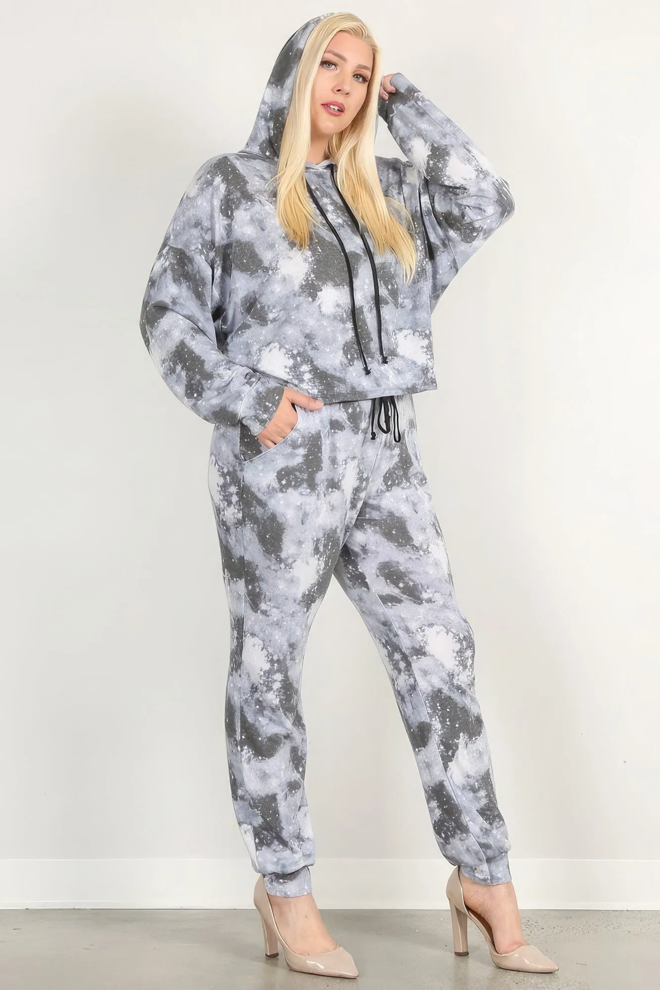 Plus-size Tie Dye Print Pullover Hoodie And Sweatpants Set