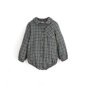 Popelin Dark Grey Plaid Shirt-Style Romper Suit (Mod 20.3)