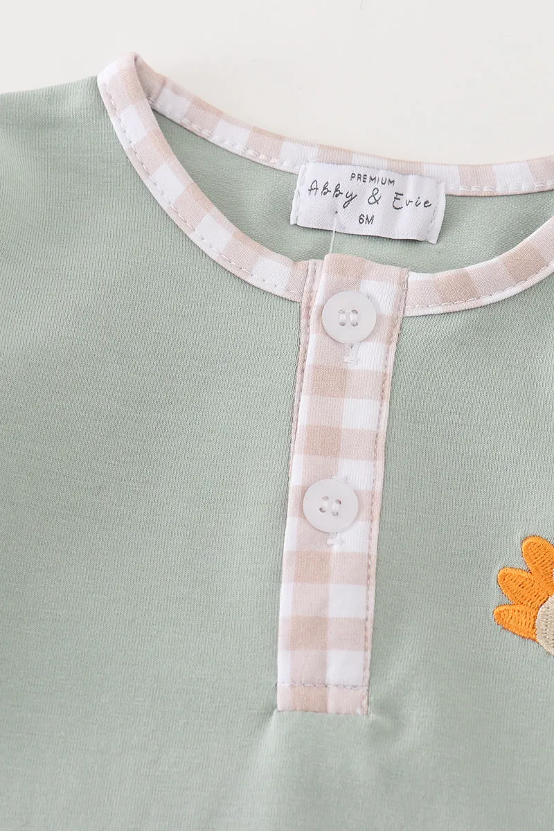 Premium Green Turkey Embroidery Boy Romper