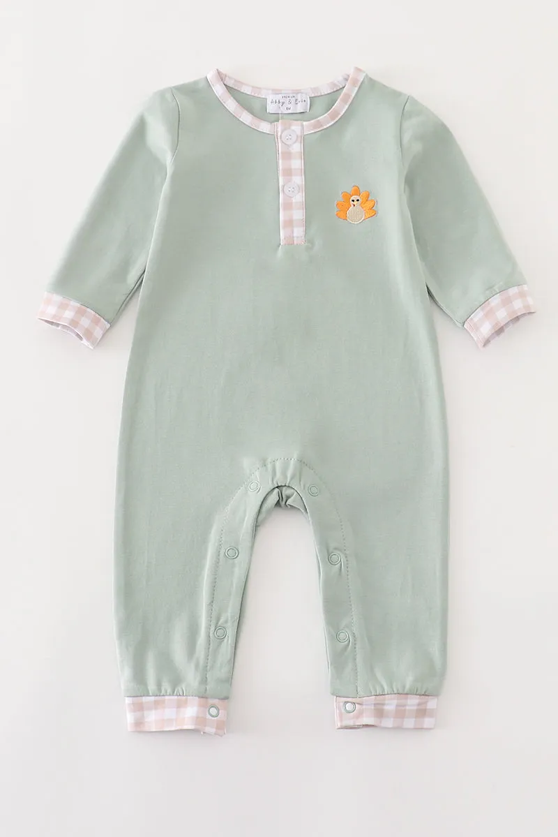 Premium Green Turkey Embroidery Boy Romper