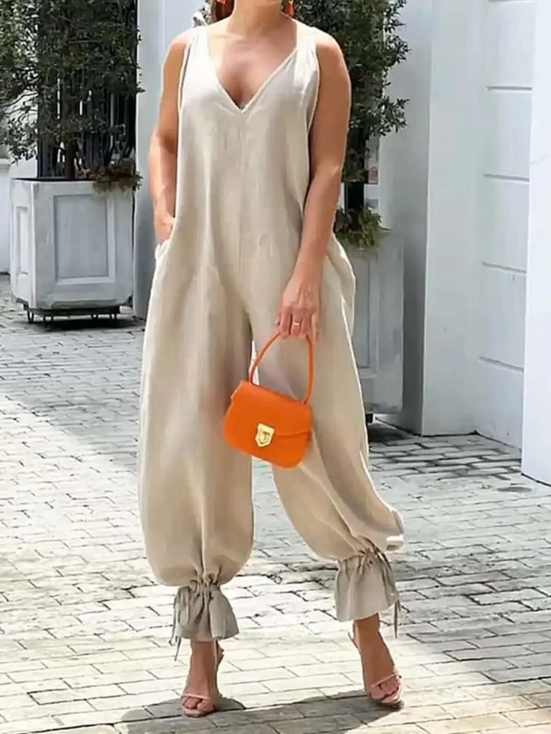 puffy ankle cuff jumpsuit