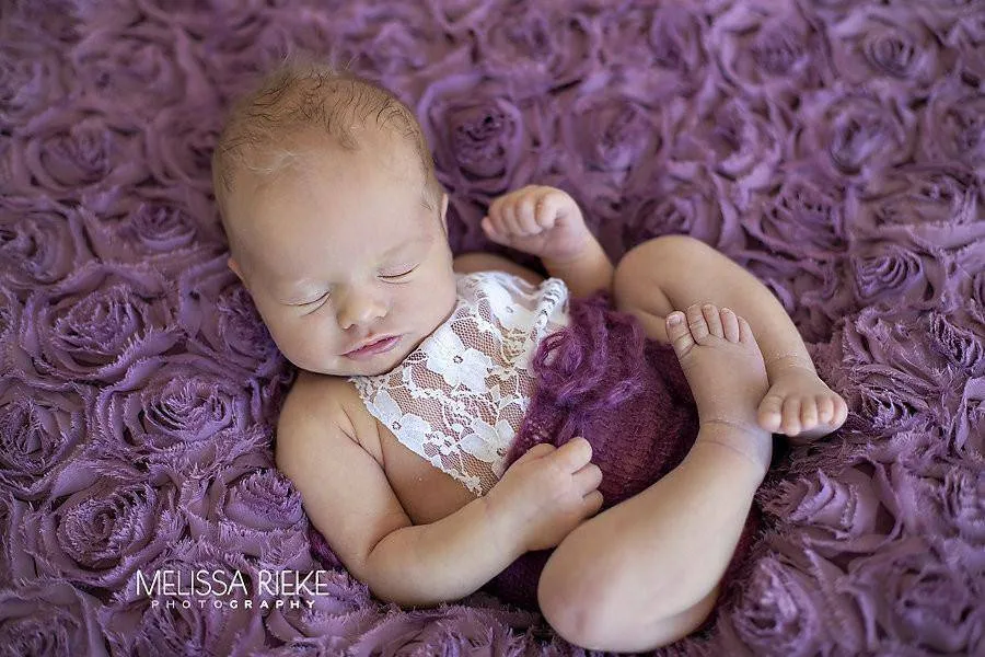 Purple Lace Front Mohair Knit Newborn Romper