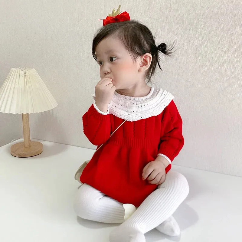 "Clara Elise" Red Knitted Baby's Romper