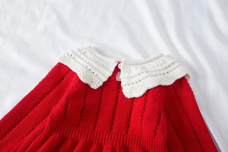 "Clara Elise" Red Knitted Baby's Romper
