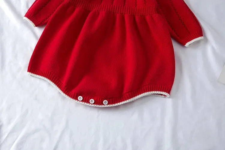 "Clara Elise" Red Knitted Baby's Romper