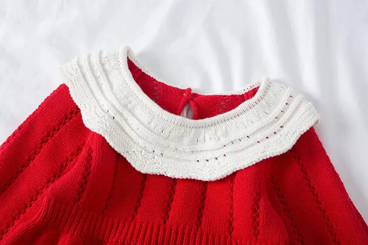 "Clara Elise" Red Knitted Baby's Romper