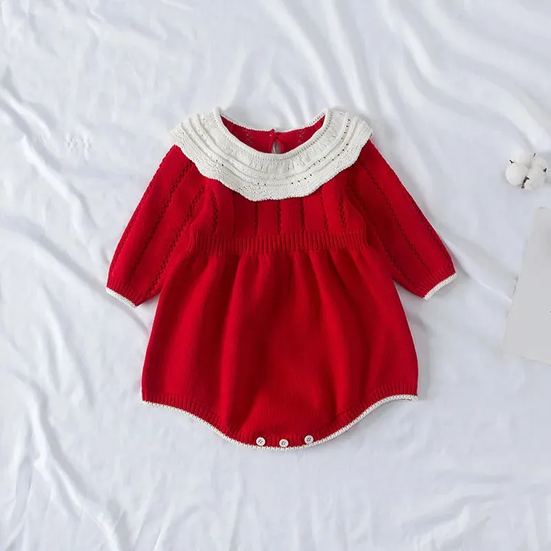 "Clara Elise" Red Knitted Baby's Romper