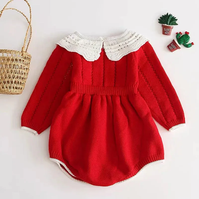 "Clara Elise" Red Knitted Baby's Romper
