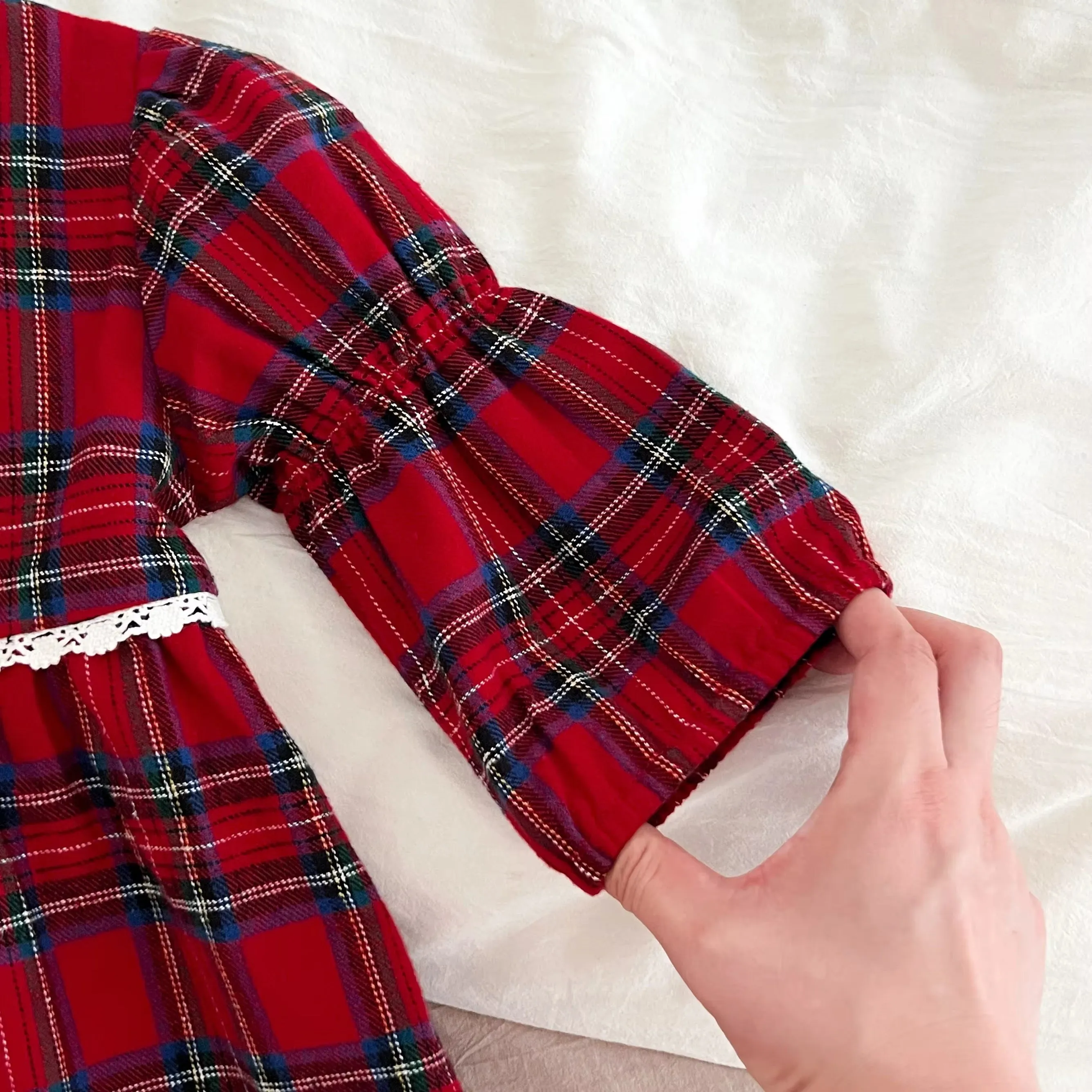 Red Plaid Baby Romper with Lace Trim