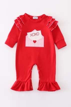 Red valentine XOXO applique girl romper