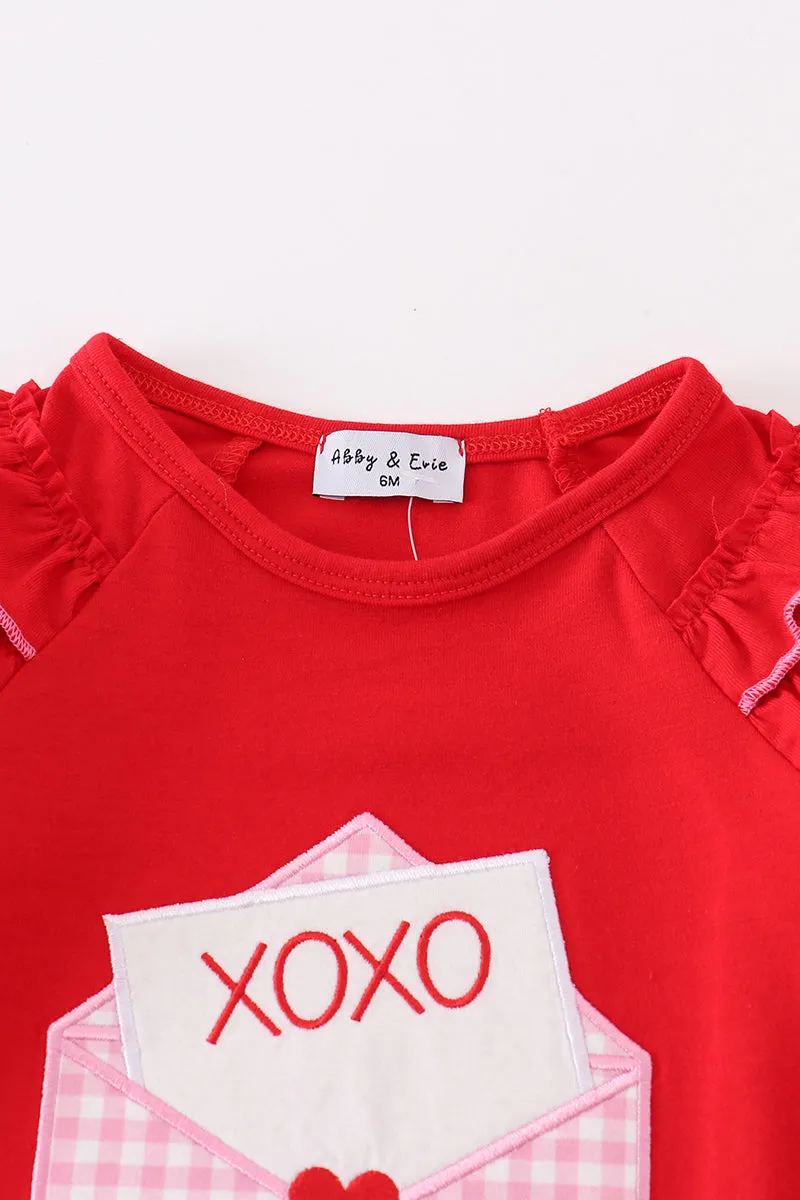 Red valentine XOXO applique girl romper