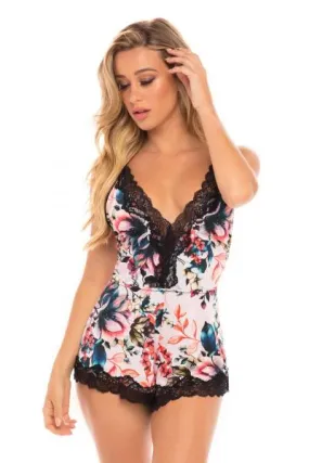 Reina Printed Romper with Lace Details - Pink Floral -